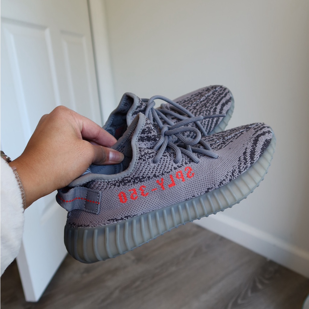 Adidas Yeezy Boost 350 V2 Gray And Red Sneakers
